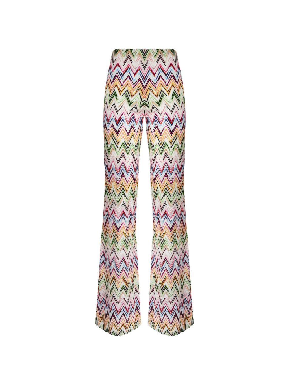 MISSONI Pantaloni rosa/verde/multicolore con motivo chevron 