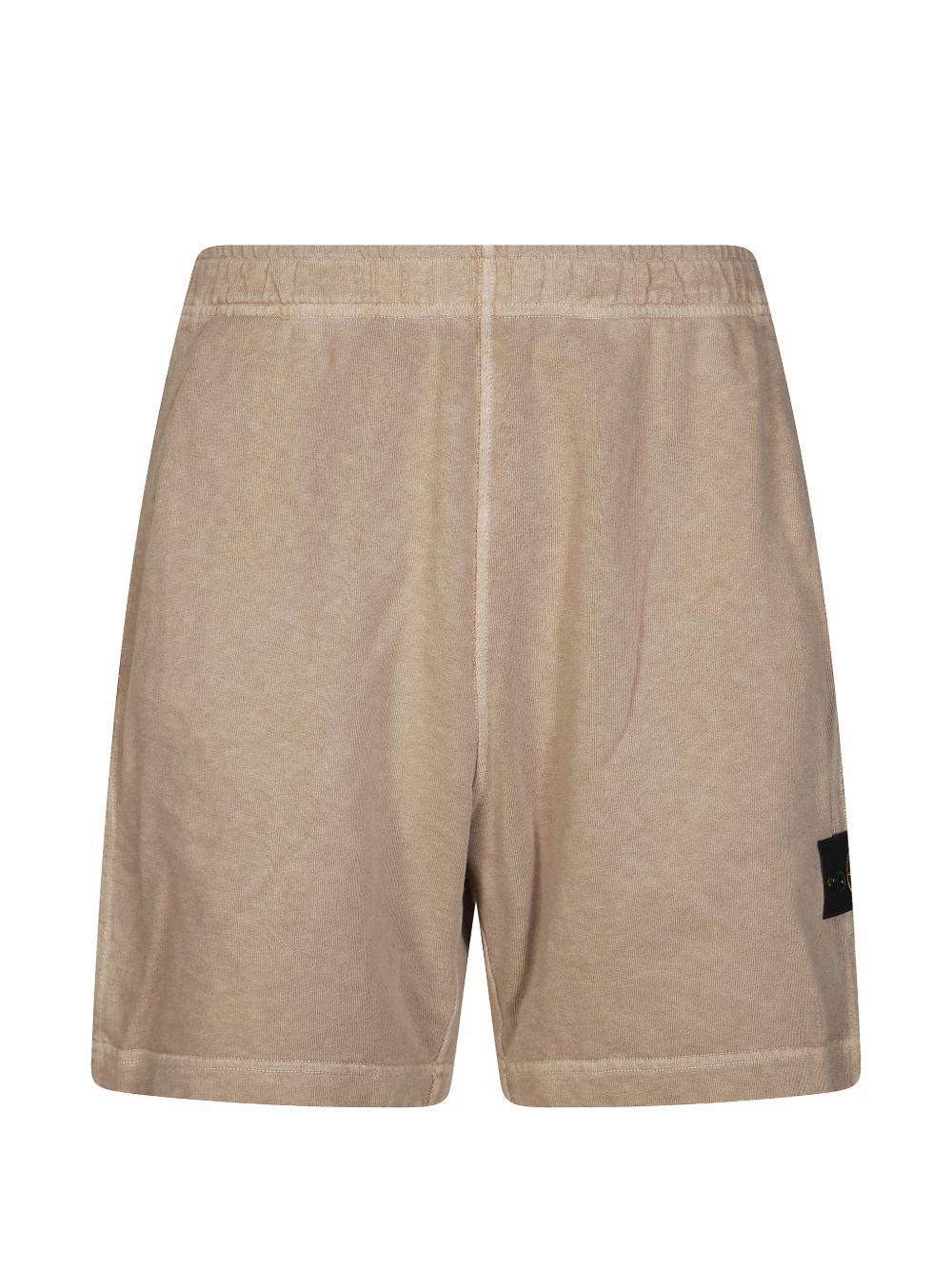 STONE ISLAND Shorts in cotone beige con patch logo 