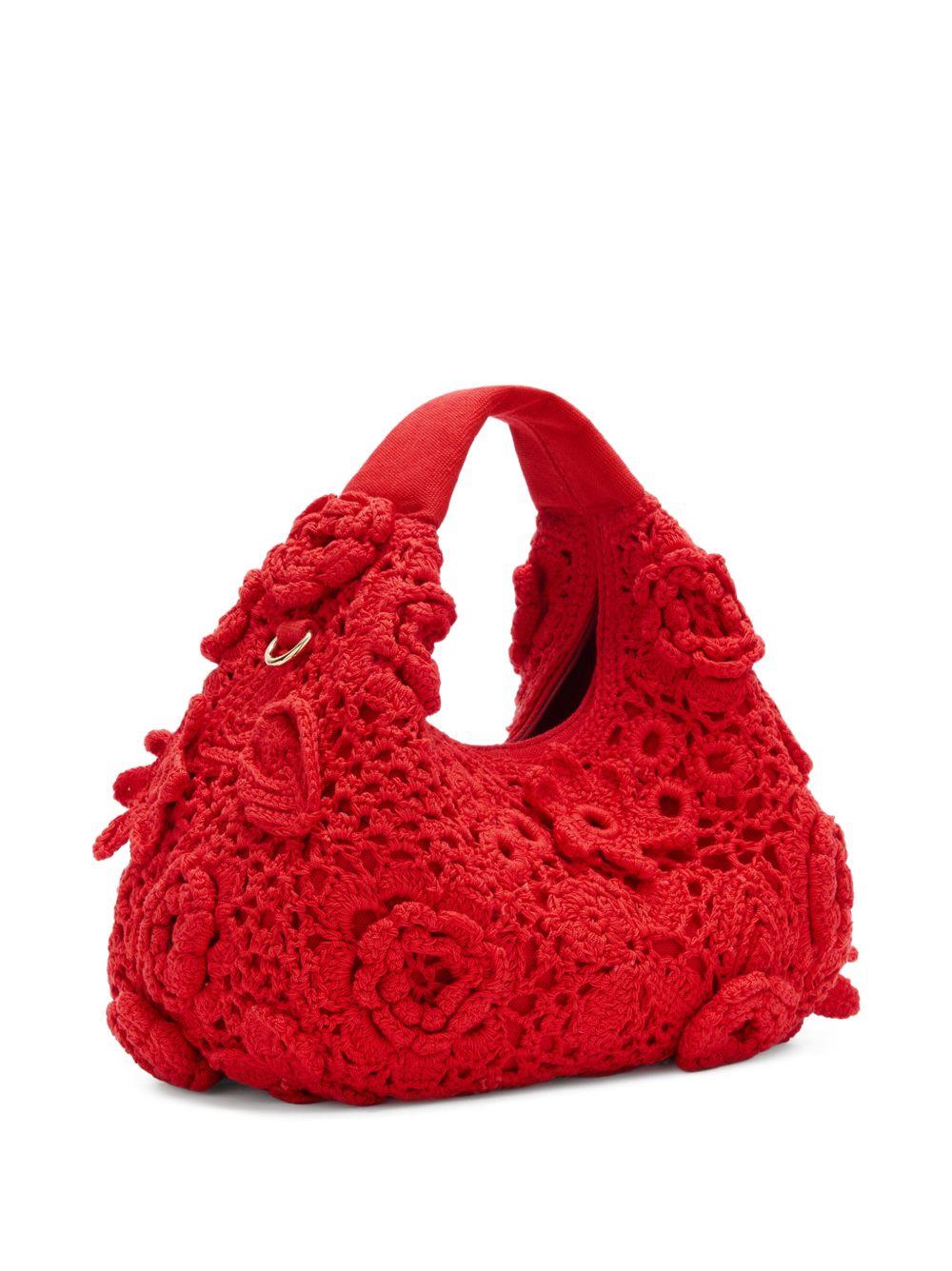 GANNI Borsa a spalla in crochet rosso 