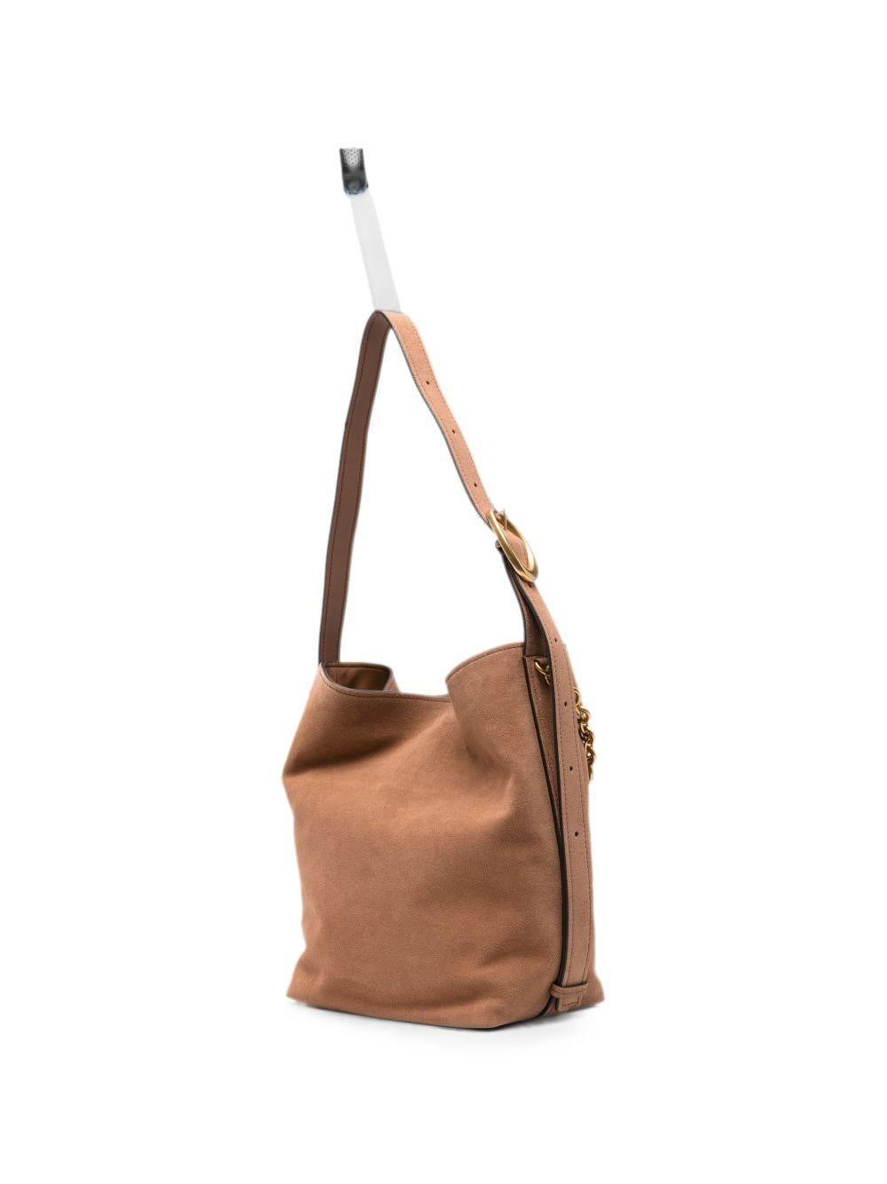 MICHAEL KORS Borsa bucket in pelle scamosciata marrone con catena dorata 