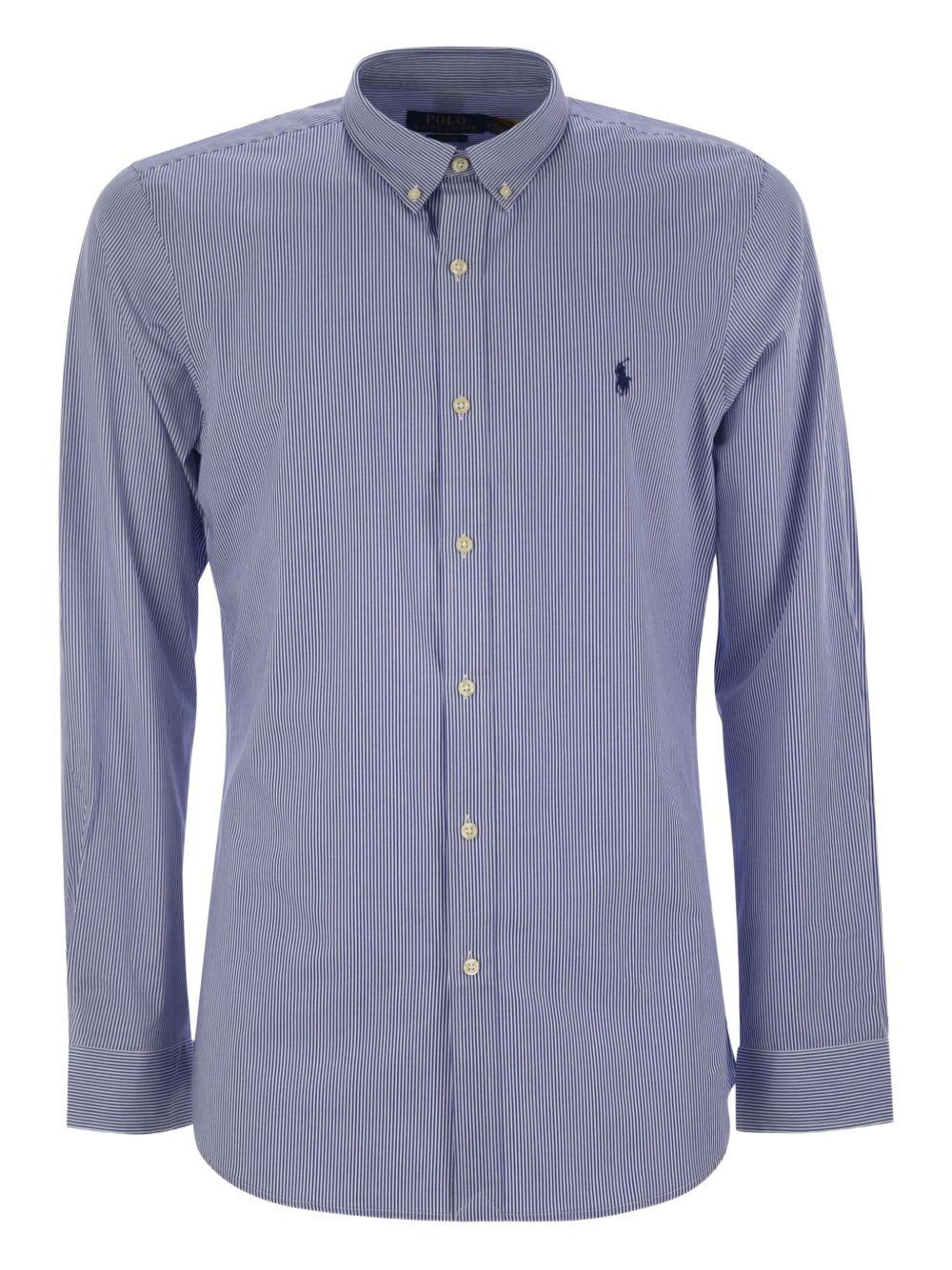 POLO RALPH LAUREN Camicia in cotone a righe con cavallino blu 