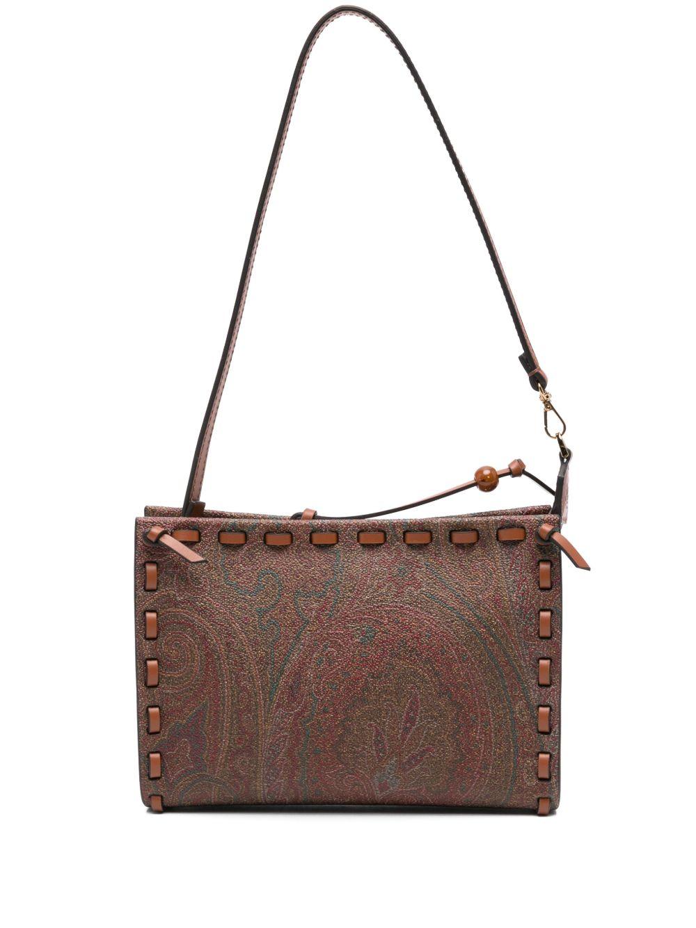 ETRO Borsa a spalla in pelle di vitello marrone con stampa paisley 