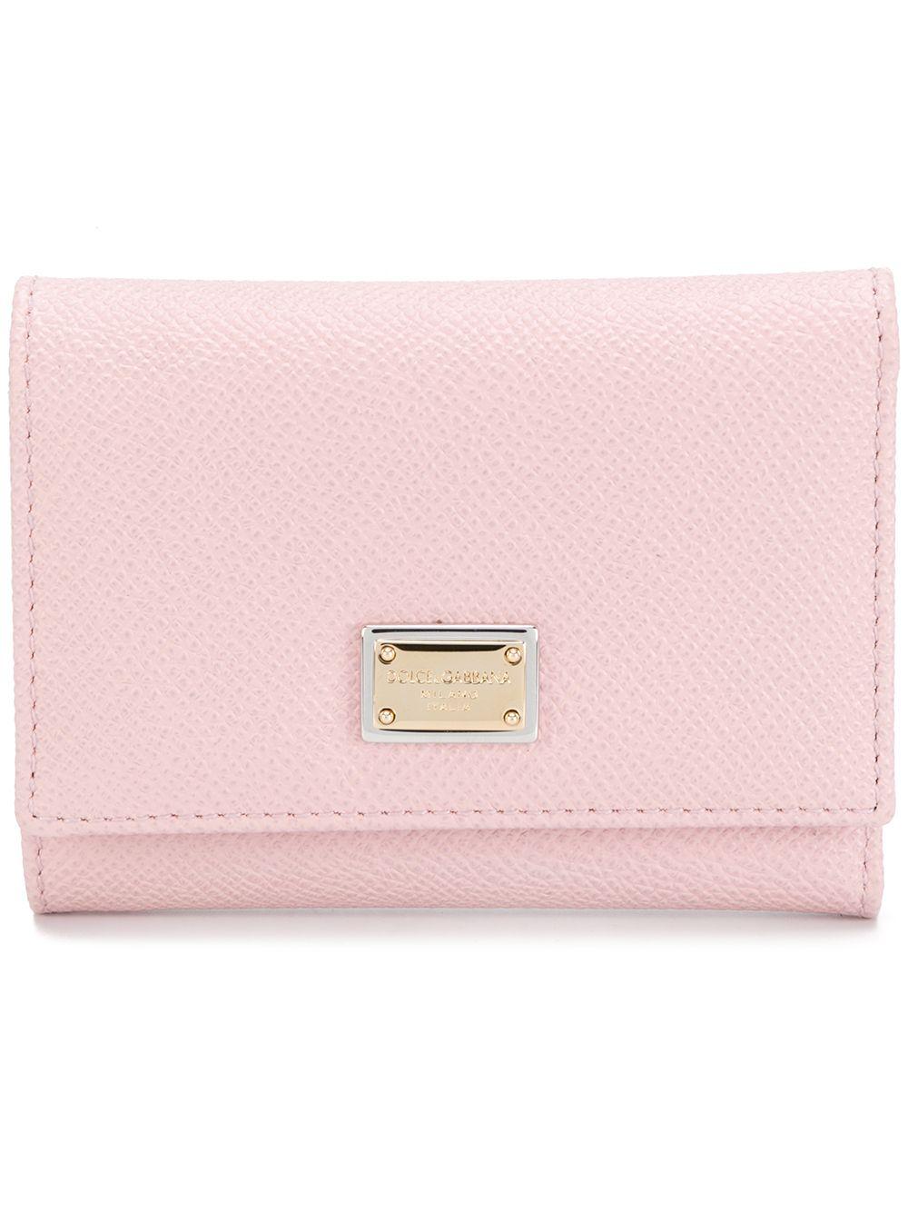 DOLCE e GABBANA Portafoglio in pelle rosa con targhetta logo 