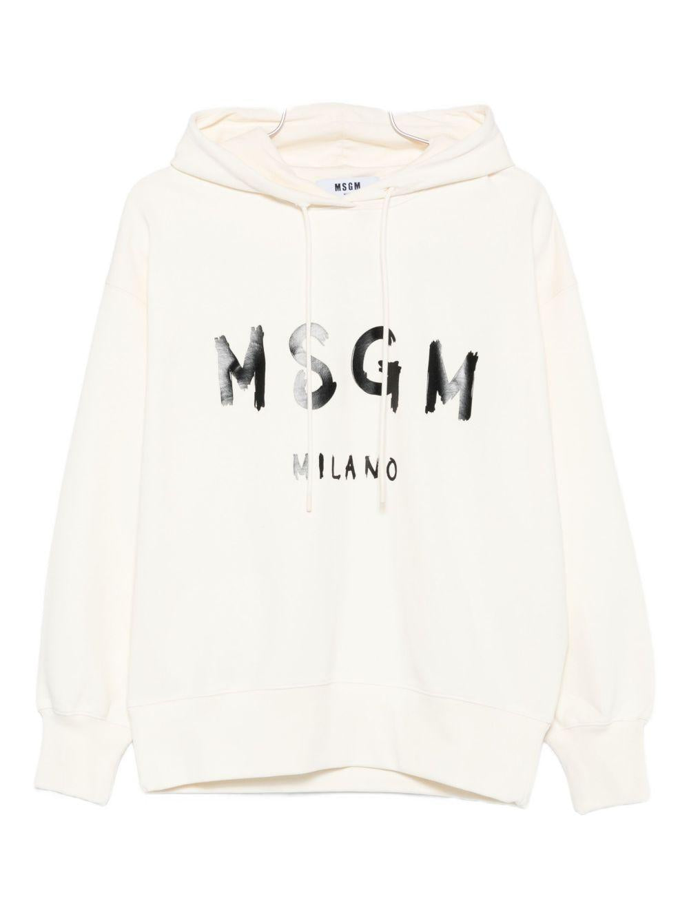 MSGM Felpa con cappiuccio in cotone nero con logo<BR/> 