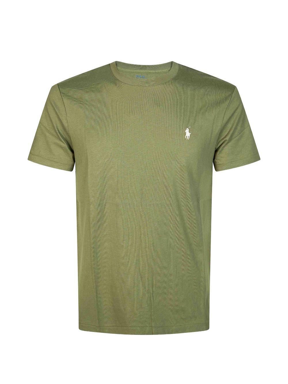 POLO RALPH LAUREN T-shirt verde militare con logo sul petto 
