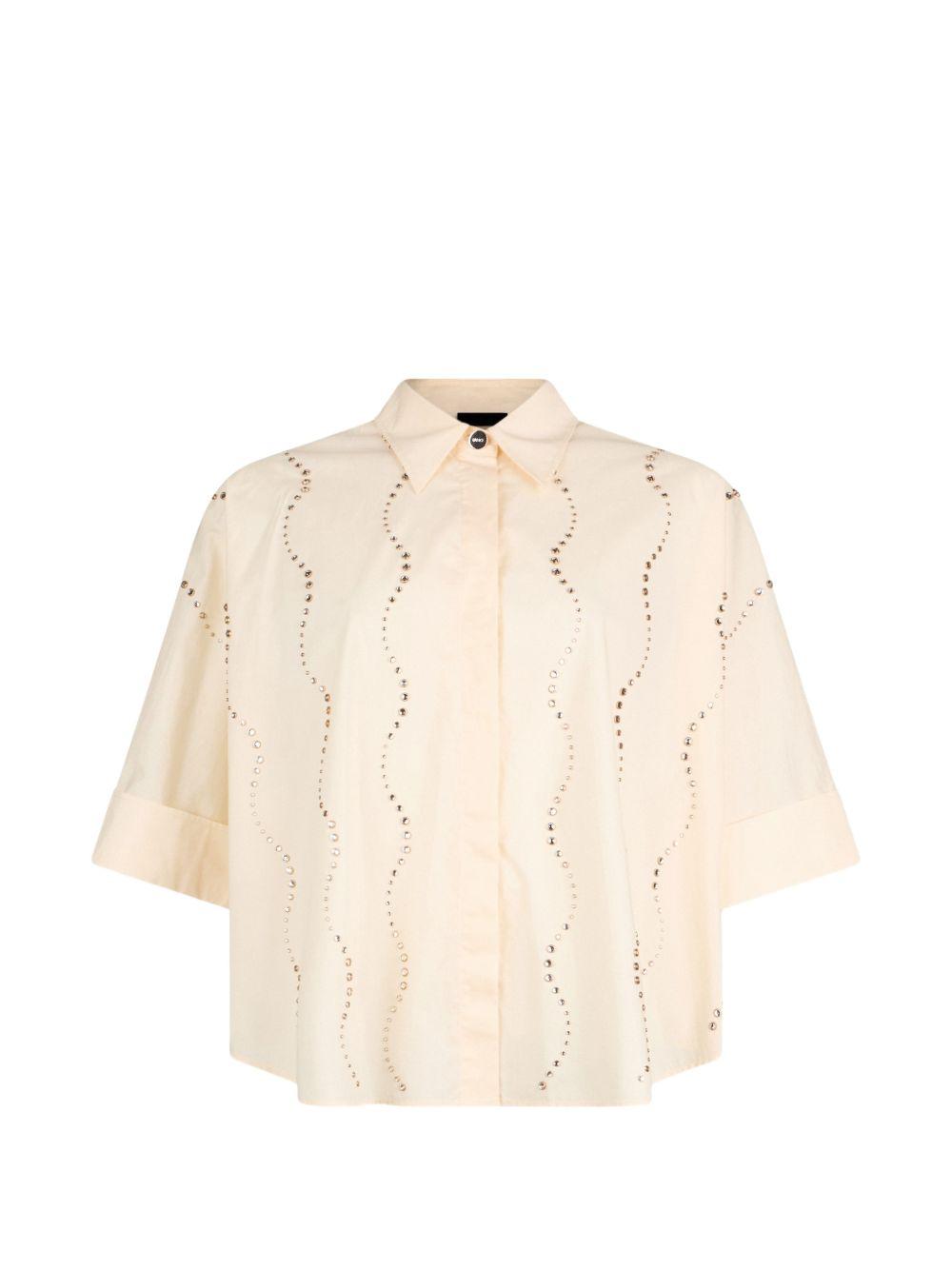 LIUJO Camicia a maniche corte in cotone con strass 