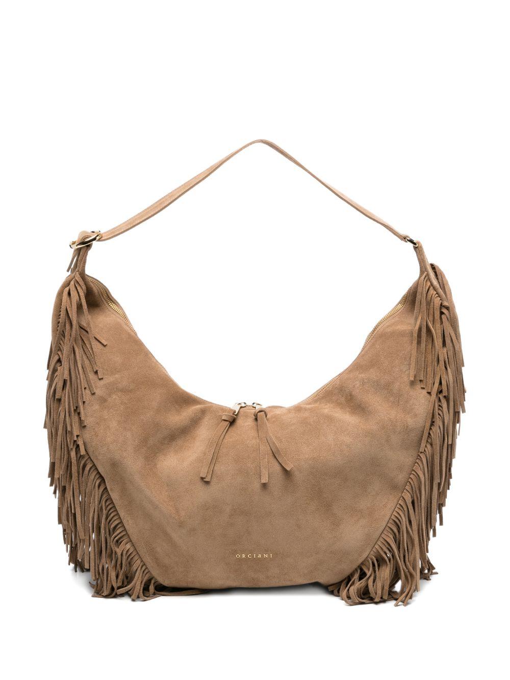 ORCIANI Borsa a semiluna Peach Fringe con frange 
