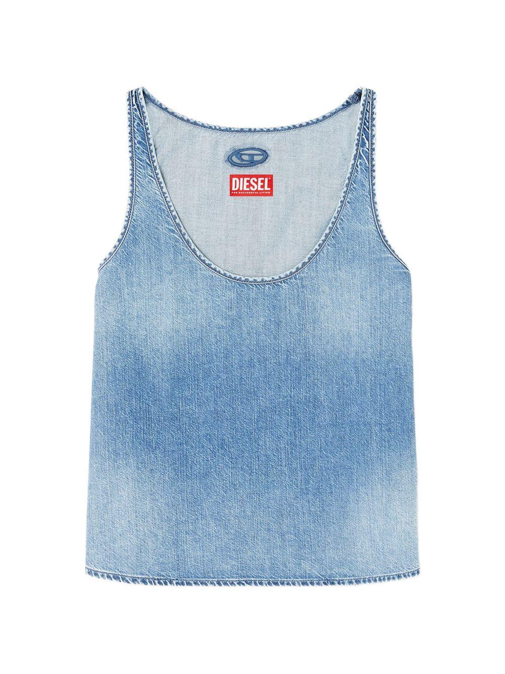 DIESEL Top smanicato con scollo tondo in cotone azzurro 