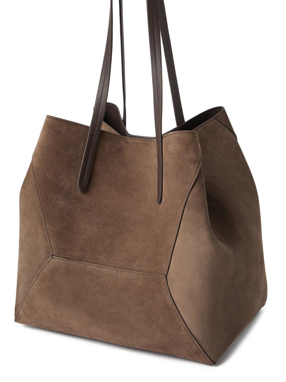 BRUNELLO CUCINELLI Maxi borsa shopping in pelle scamosciata marrone 