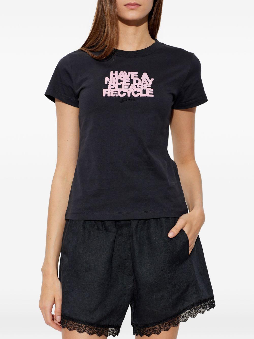 GANNI T-shirt con stampa grafica e slogan riciclato in cotone nero 