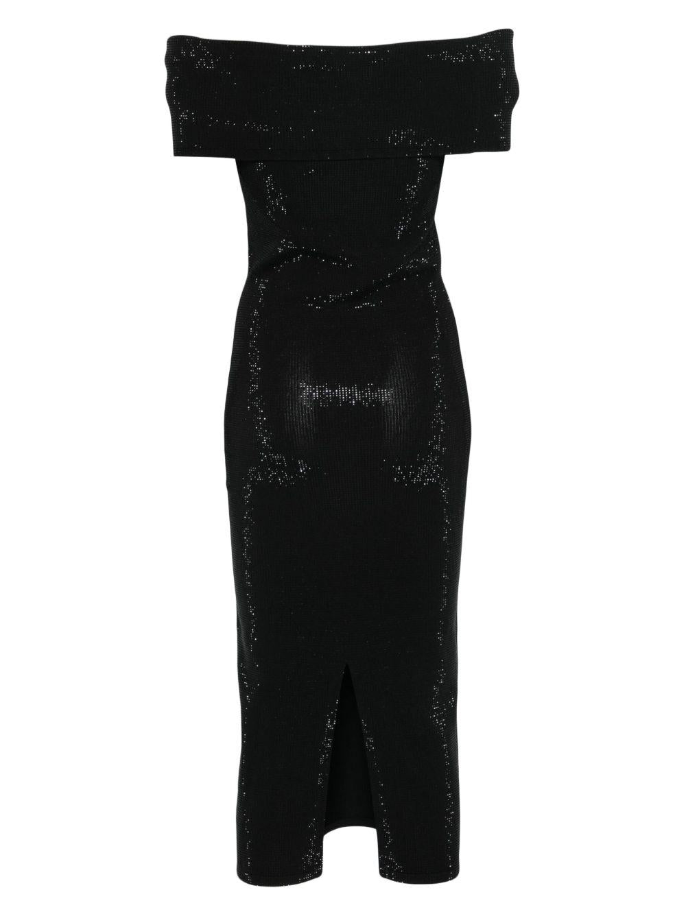 MICHAEL KORS Abito midi nero scollo bardot 