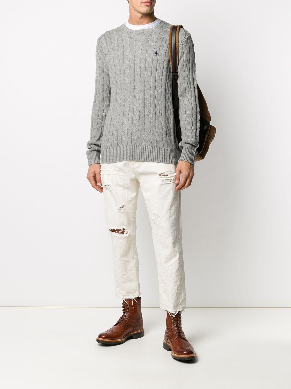 POLO RALPH LAUREN Maglia in cotone grigio intrecciata con logo 