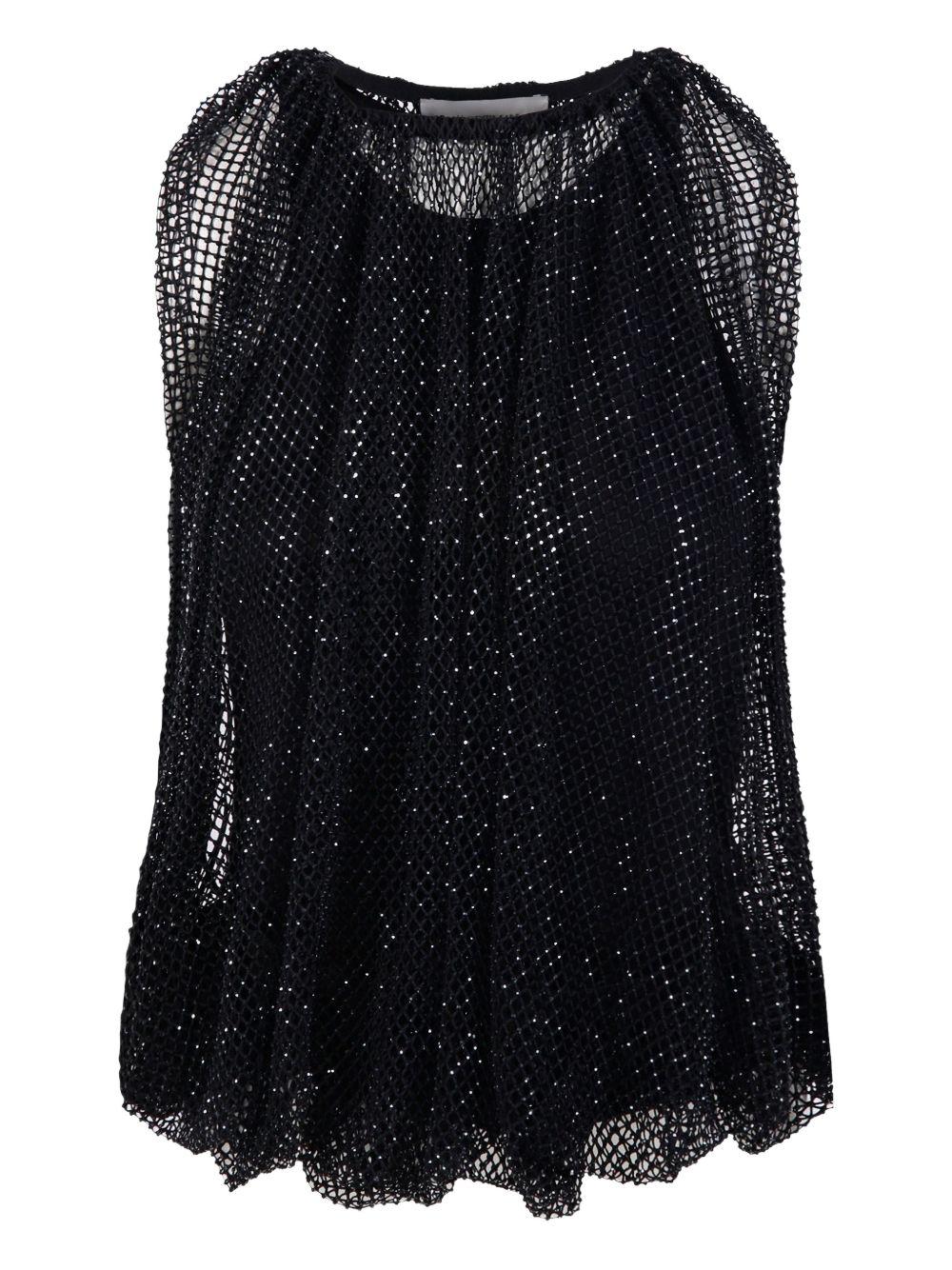 SPORTMAX Top nero con retina impreziosita da perline 