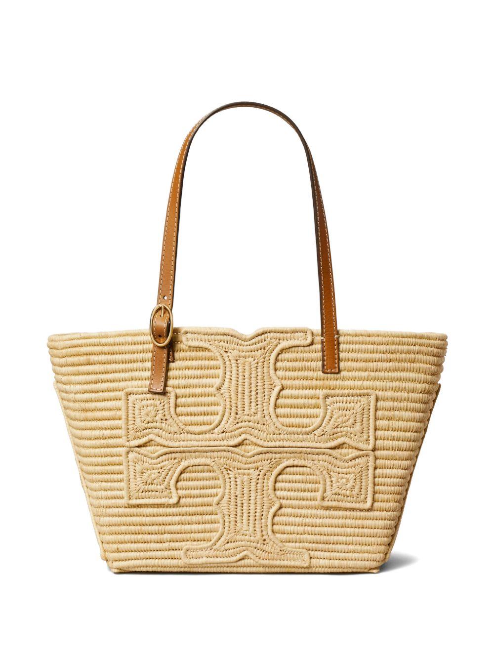 TORY BURCH Borsa in rafia beige con dettagli in pelle 