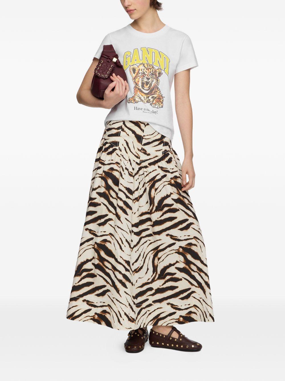 GANNI T-shirt bianca con stampa e logo girocollo 