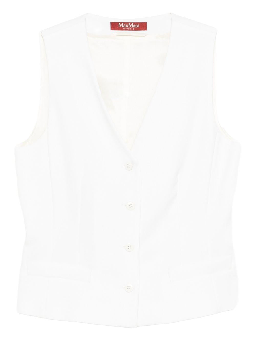 MAX MARA STUDIO Gilet bianco smanicato con scollo a V 