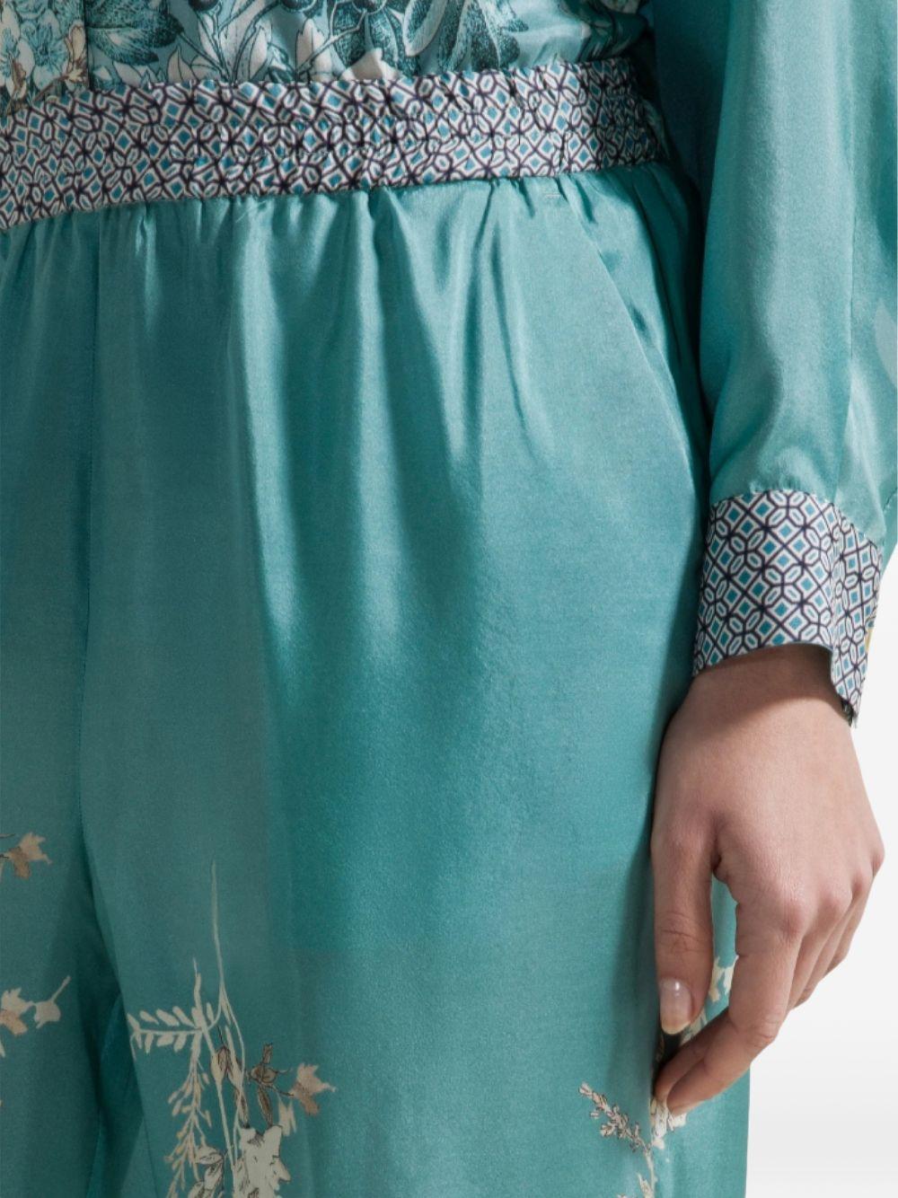 SEVENTY Pantaloni in seta verde con stampa floreale 
