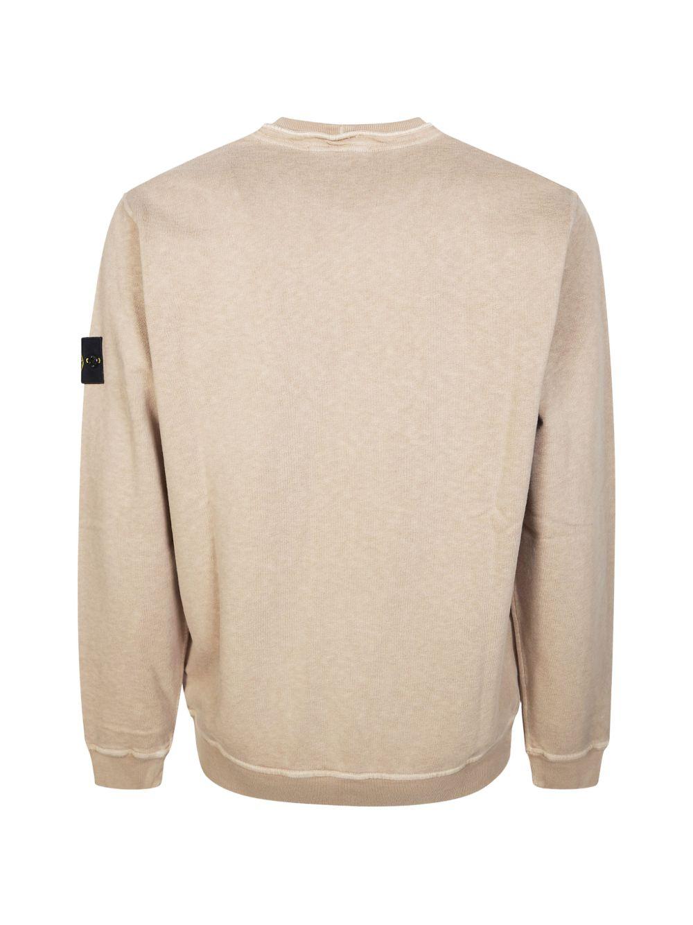 STONE ISLAND Felpa in cotone beige girocollo con patch logo 