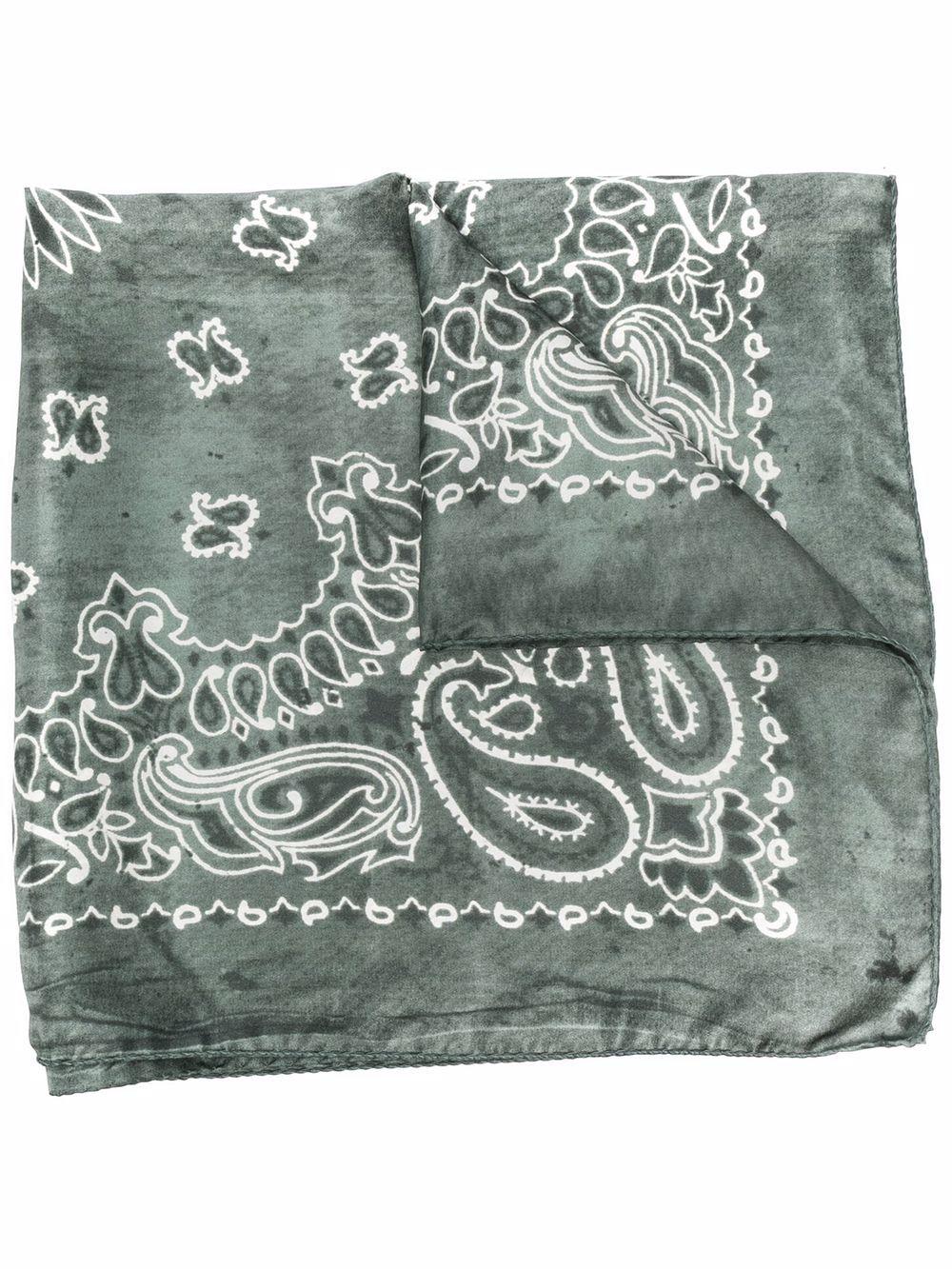 GOLDEN GOOSE Foulard verde in seta con stampa paisley bianca 