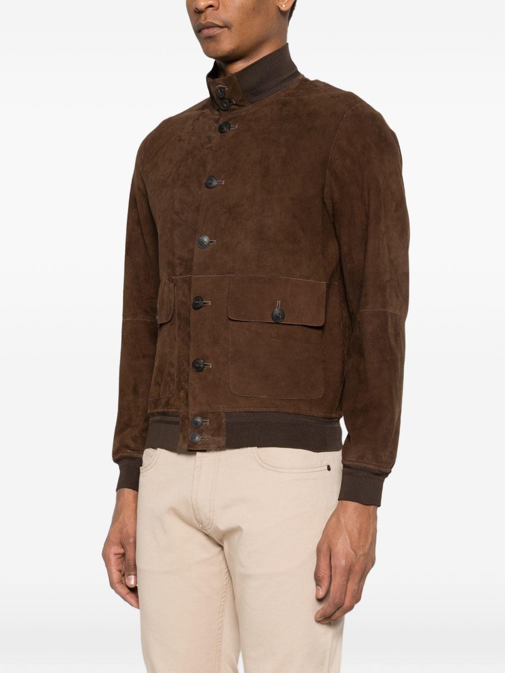 THE JACK AND JACKIE LEATHERS Giacca Riverside in camoscio marrone con tasche 