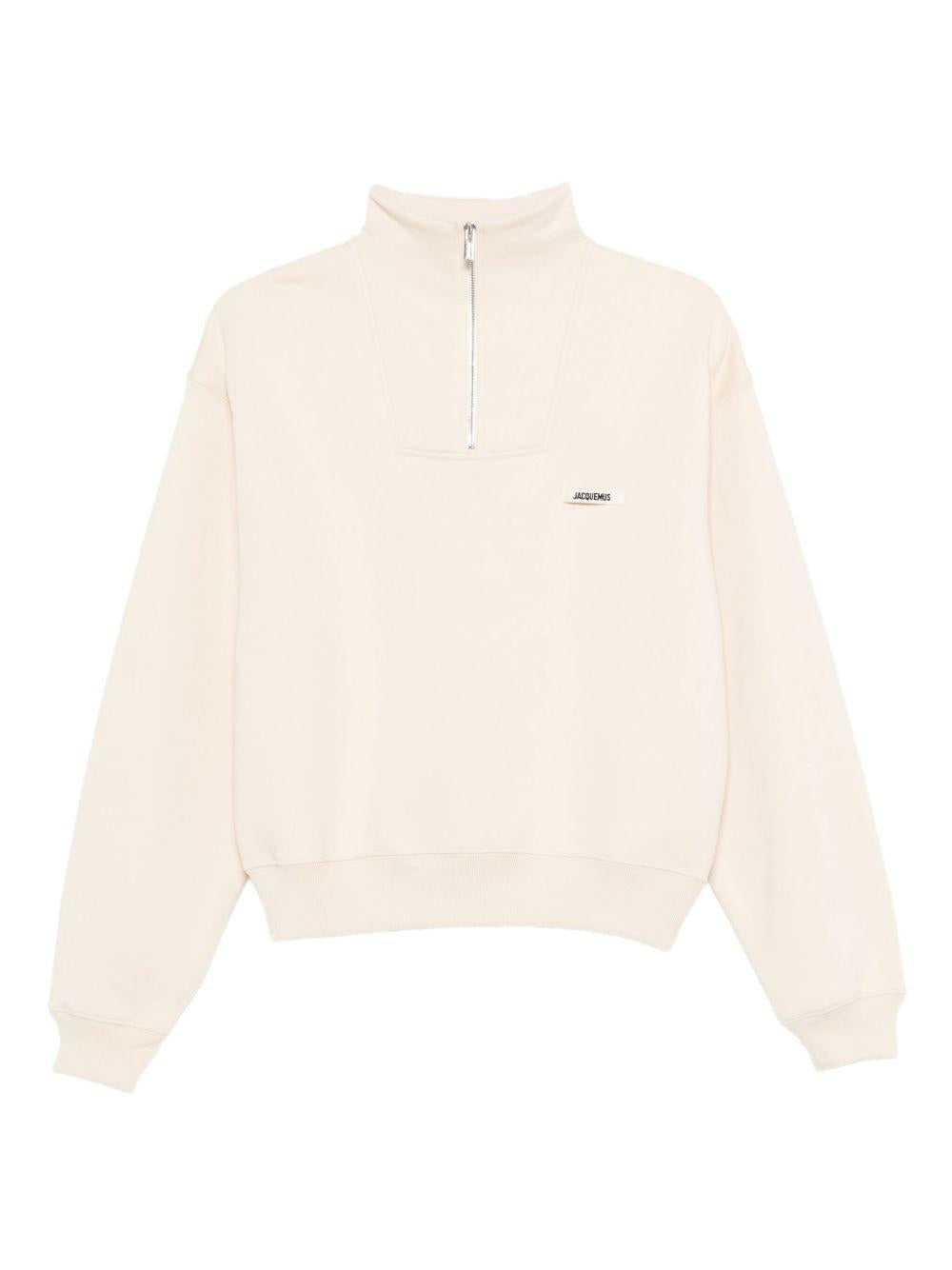 JACQUEMUS Felpa Gros Grain beige con zip 