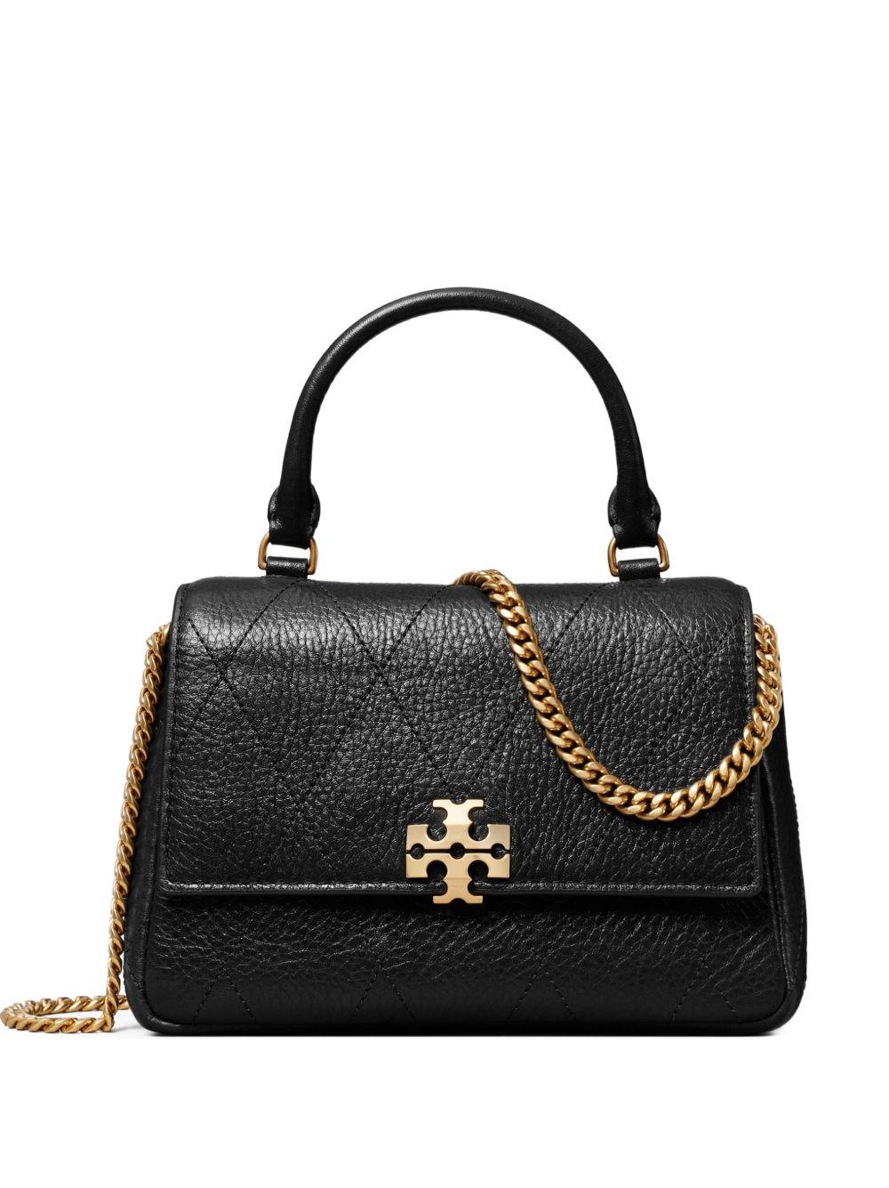TORY BURCH Borsa a mano Charlie in pelle nera con logo e catena dorata 