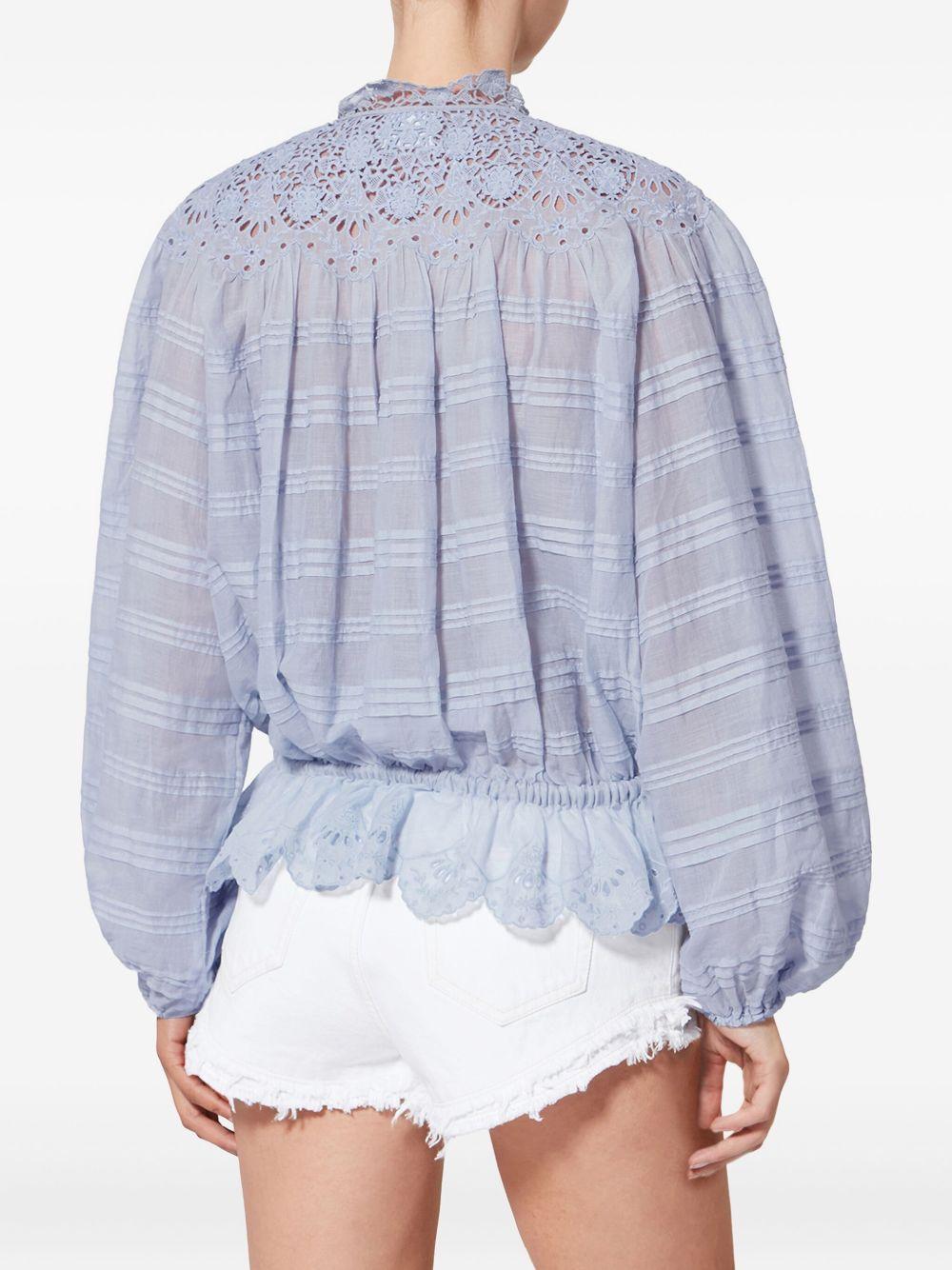 MARANT ETOILE Blusa azzurra in cotone con colletto ricamato 