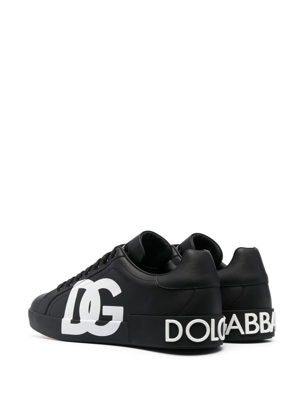 DOLCE e GABBANA Sneakers Portofino in pelle nera con logo bianco 