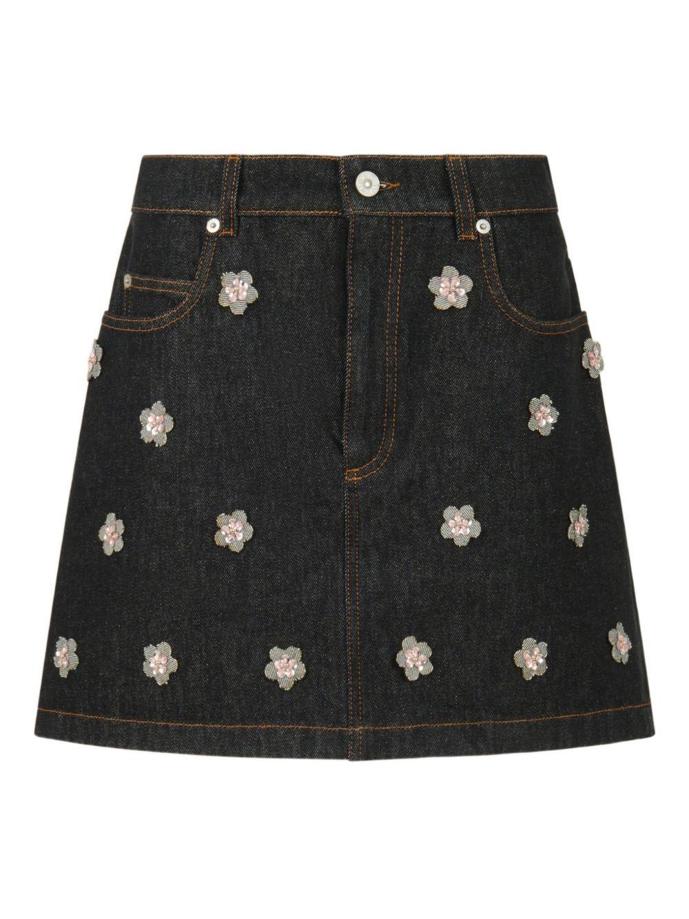 MARNI Mini gonna blu con ricami florali 
