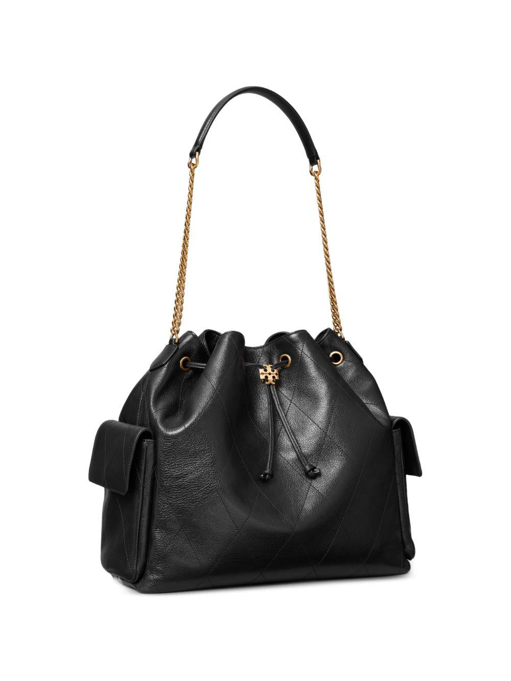 TORY BURCH Borsa a spalla Charlie grande trapuntata in pelle martellata con catena 