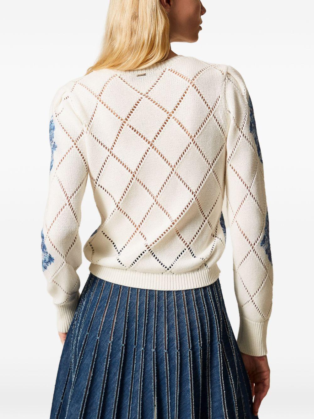 TWINSET Maglia con motivo diamante e stampa floreale 