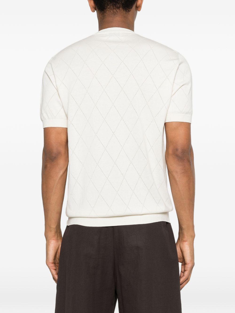 SCAGLIONE T-shirt in seta e cotone bianco con fantasia a rombi 