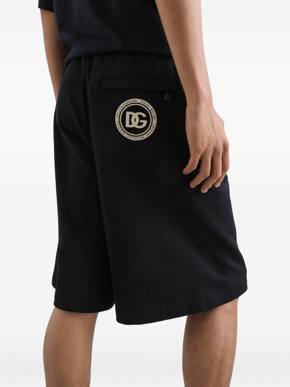 DOLCE e GABBANA Shorts in cotone nero con elastico e logo 