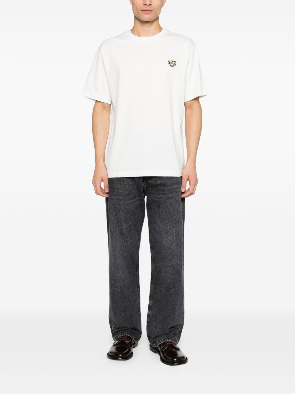 KENZO T-shirt in cotone bianco con patch tigre 
