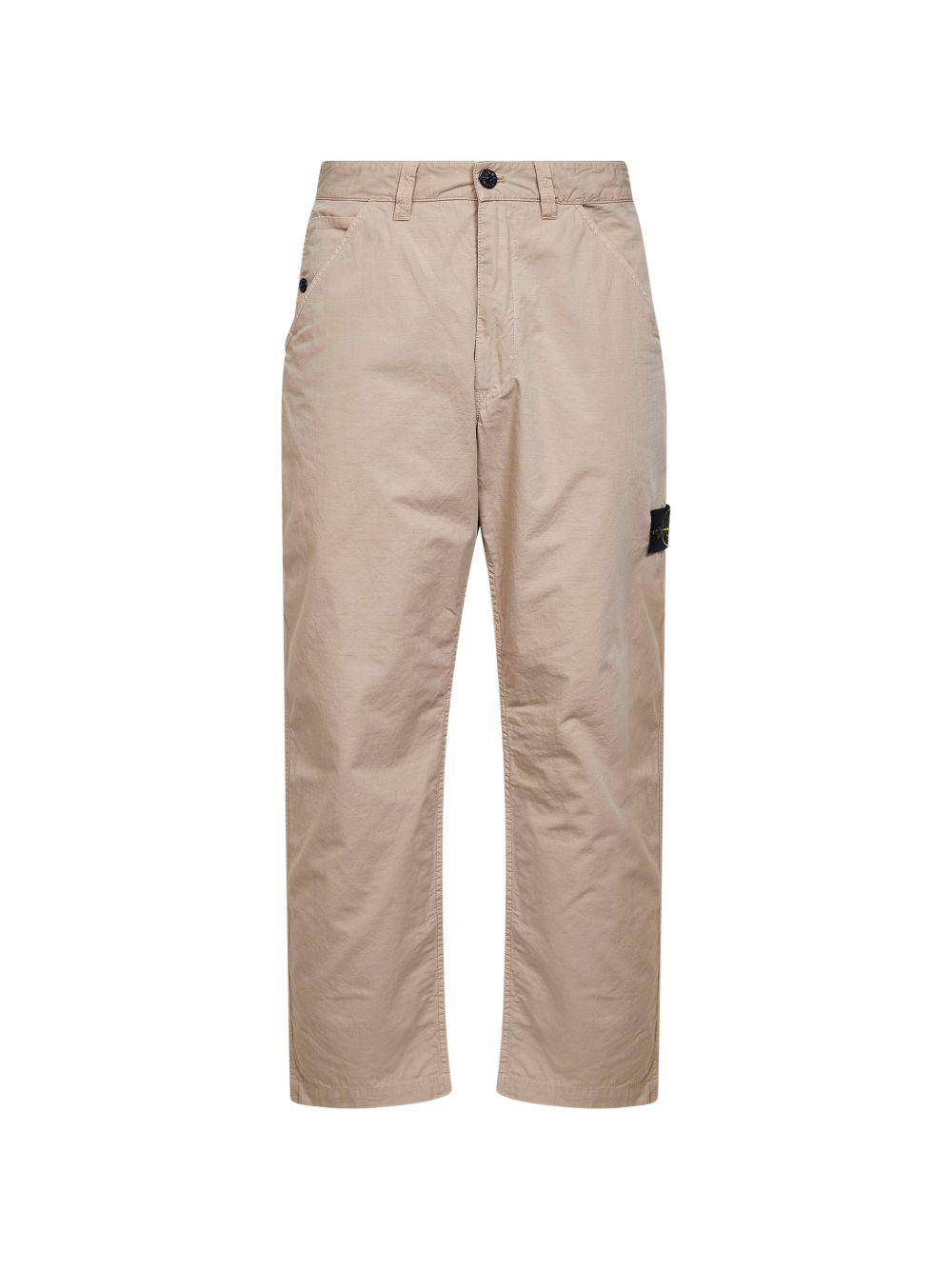STONE ISLAND Pantaloni in cotone beige con patch logo 