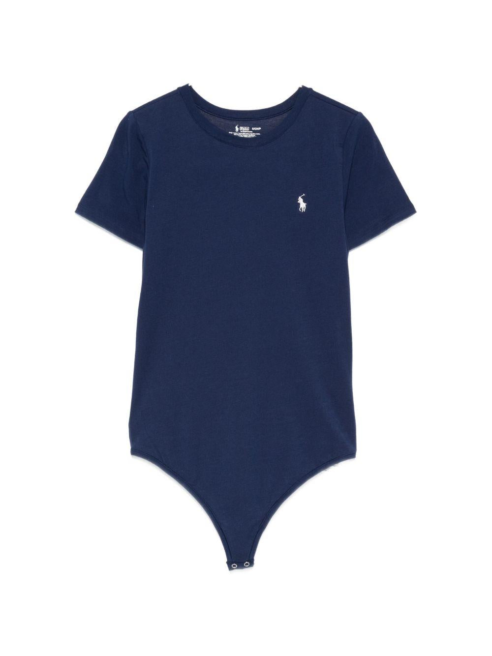 POLO RALPH LAUREN Body con maniche corte e logo ricamato blu navy 