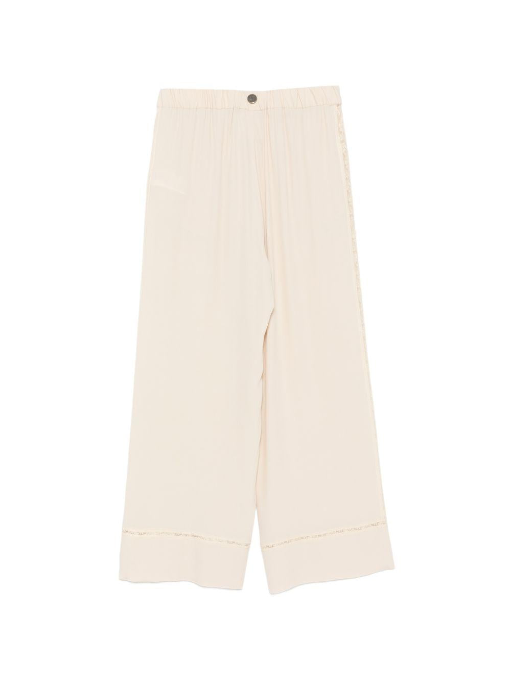 SEMICOUTURE Pantaloni Elle con ricami beige chiaro 