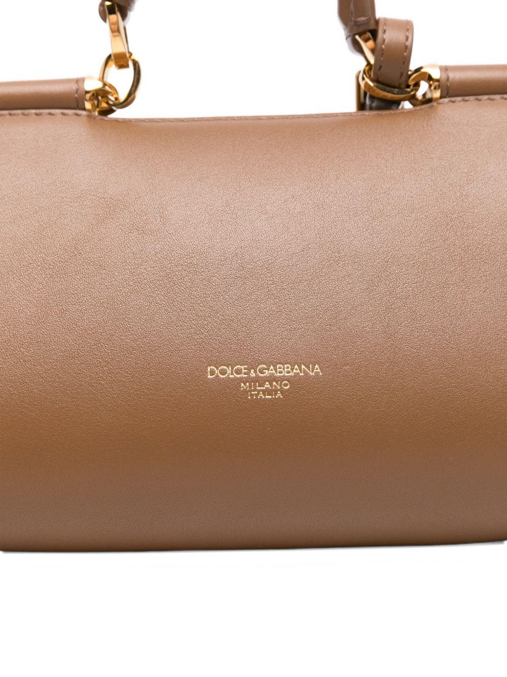 DOLCE e GABBANA Borsa a mano Sicily piccola in pelle marrone 