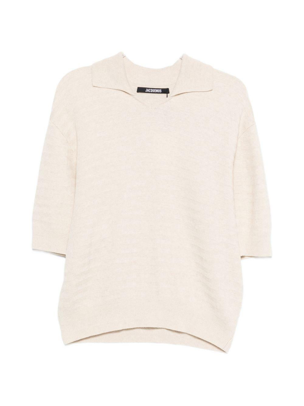 JACQUEMUS Polo in maglia in cotone e seta beige 