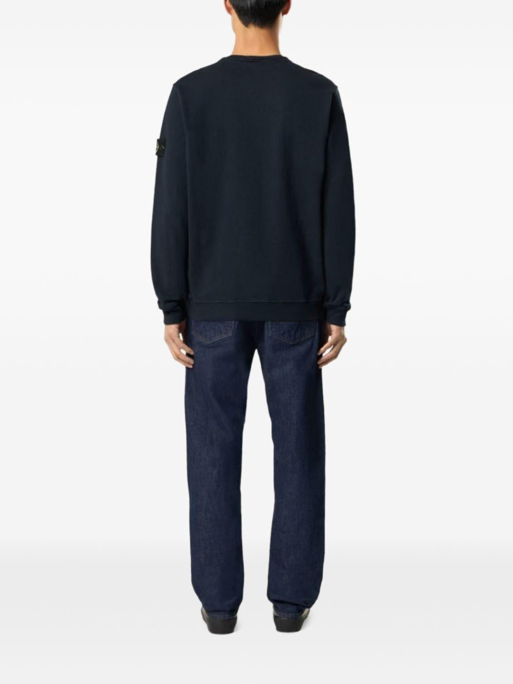 STONE ISLAND Felpa in cotone blu girocollo con patch logo 