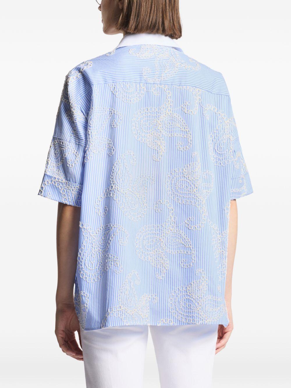 FAY Camicia in cotone a righe azzurre con ricami 