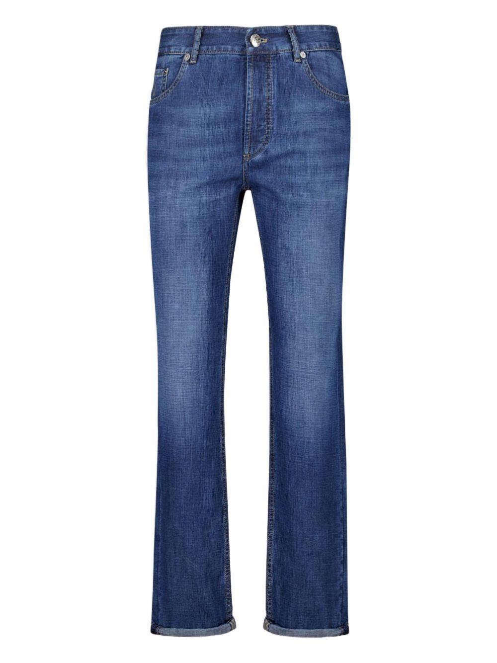 BRUNELLO CUCINELLI Jeans dritti blu effetto wash 