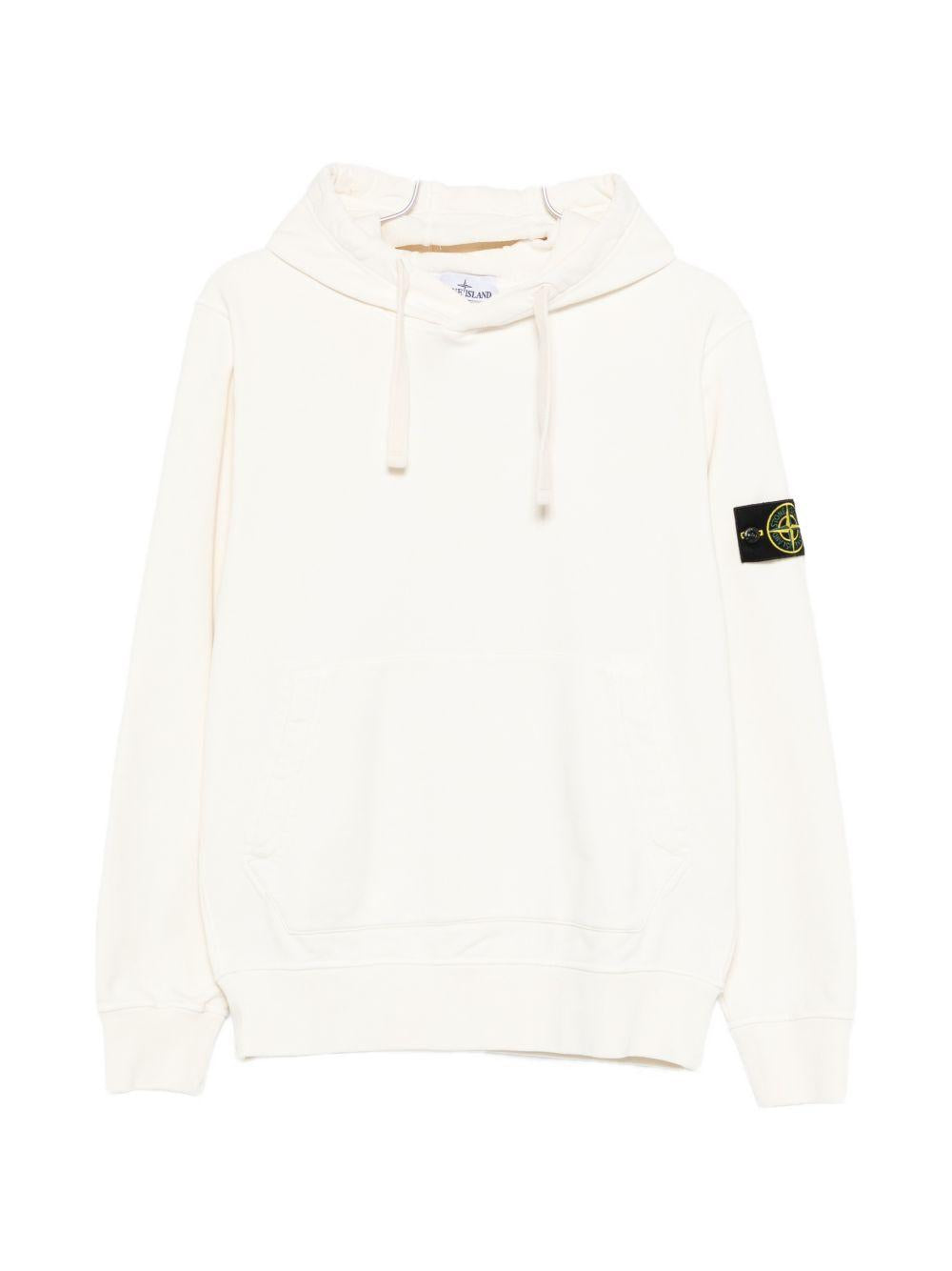 STONE ISLAND Felpa bianca con cappuccio e tasca frontale 