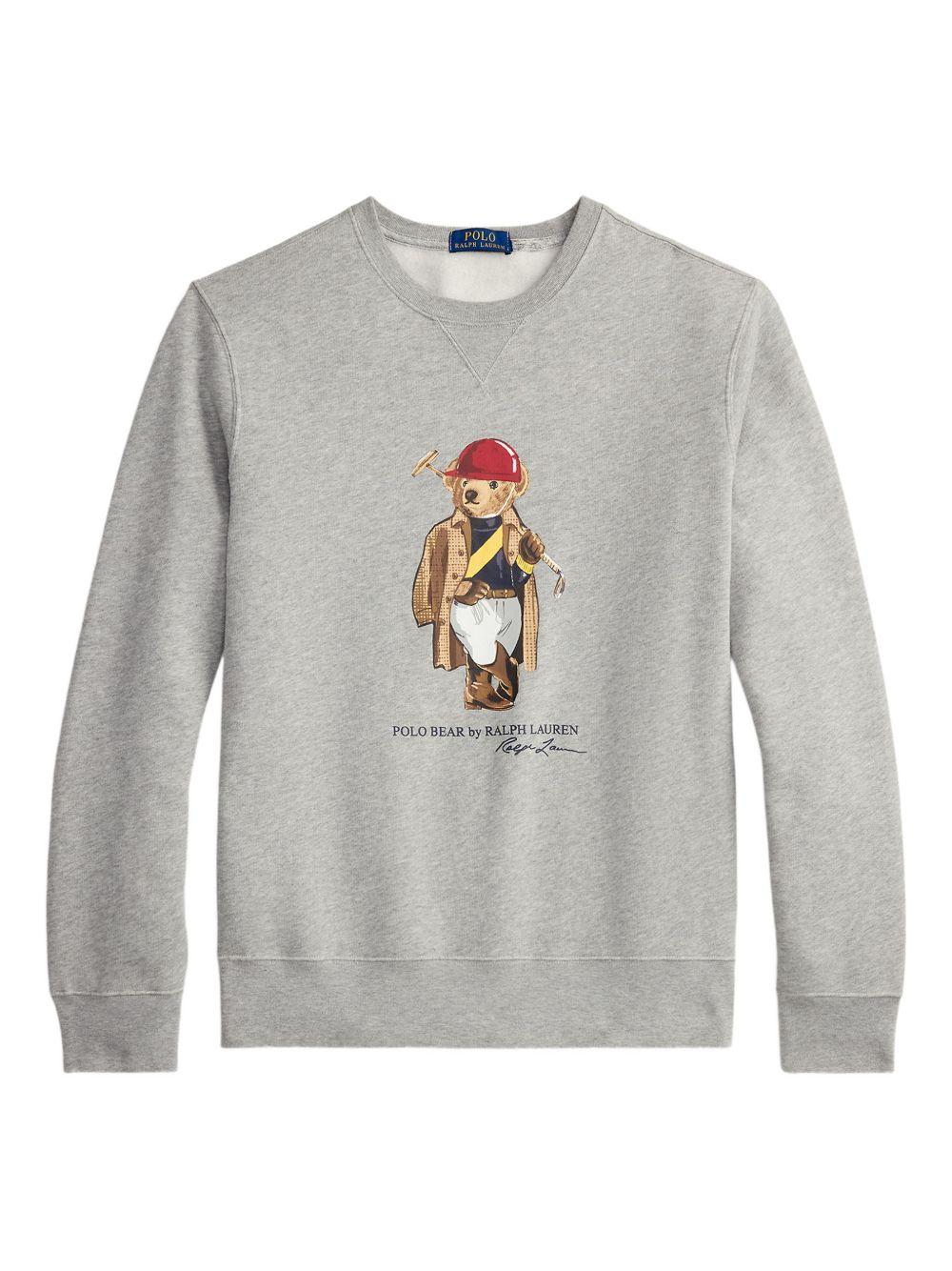POLO RALPH LAUREN Felpa grigia girocollo con stampa Polo Bear 