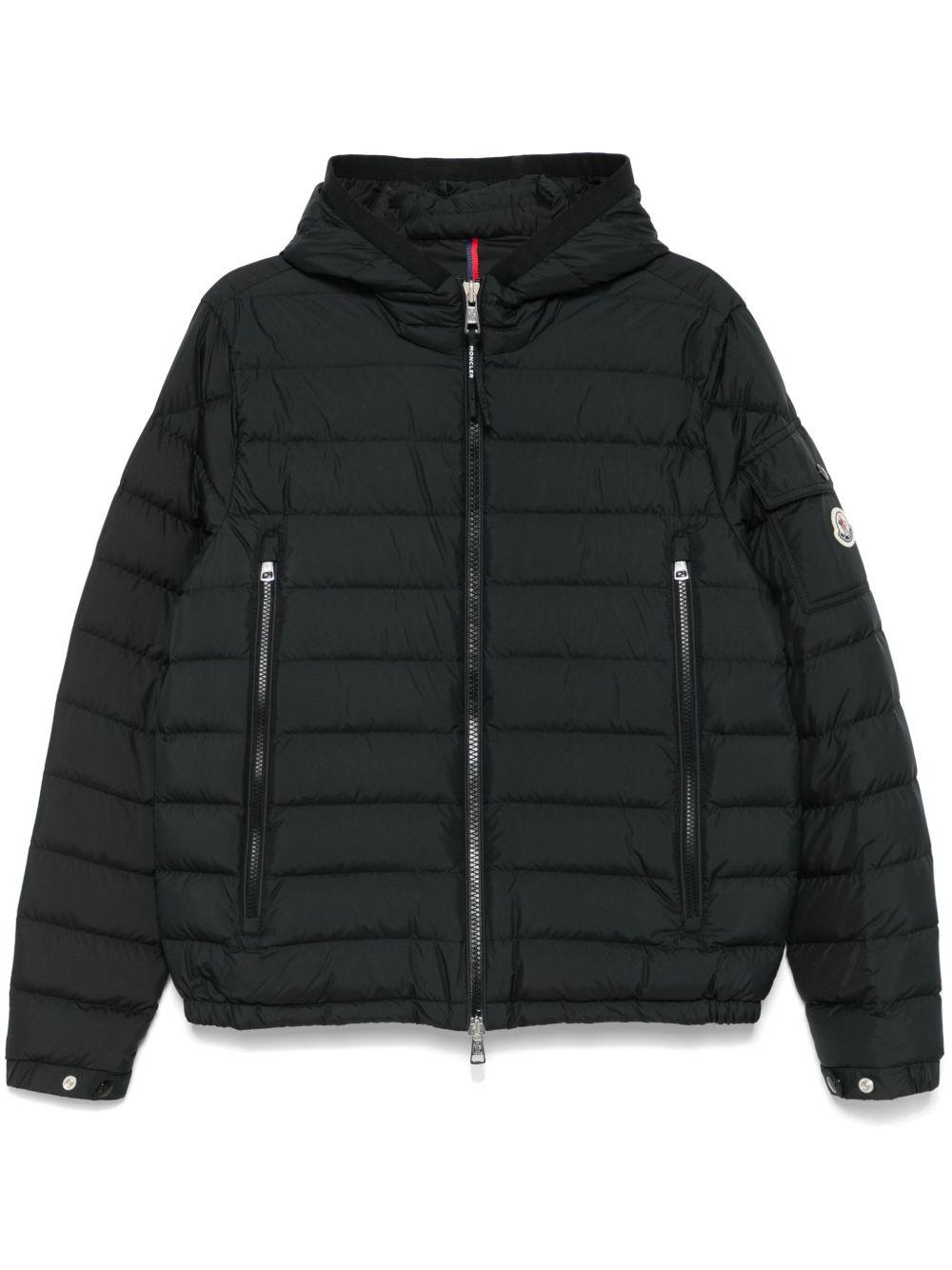 MONCLER Piumino corto Galion nero con vita elasticizzata e tasche 