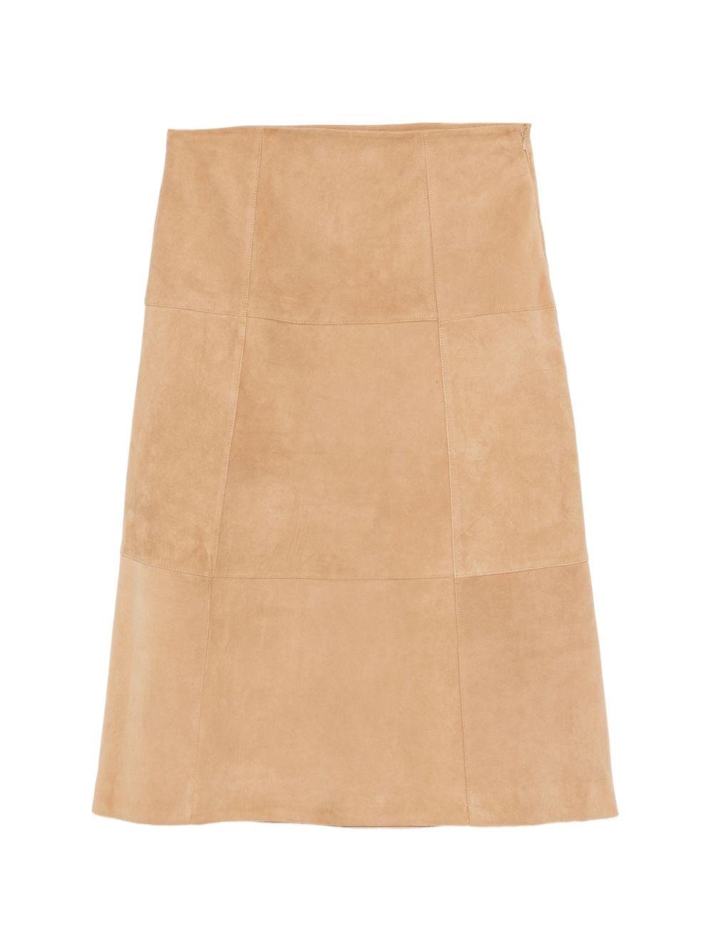 YERSE Gonna midi amore in pelle scamosciata cammello 