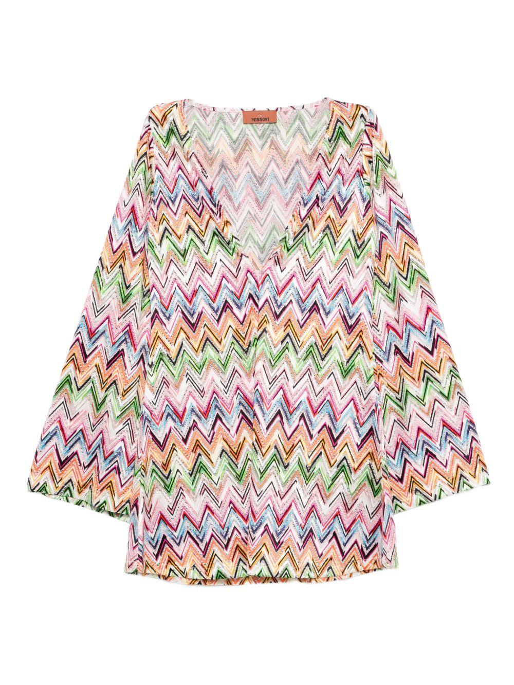 MISSONI Abito corto bianco/multicolore con scollo a V 