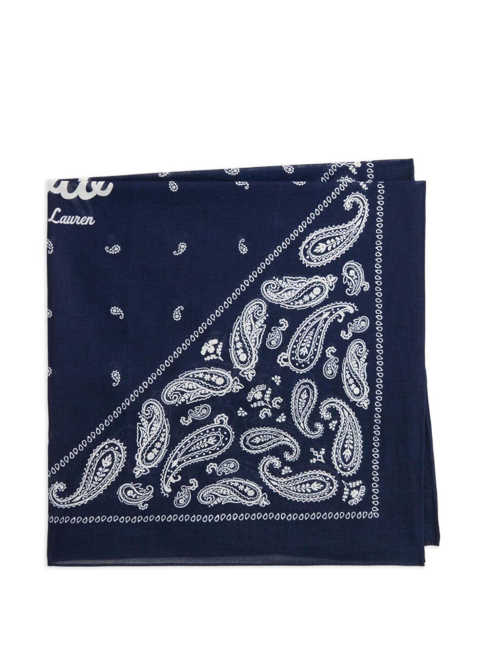 POLO RALPH LAUREN Bandana in cotone blu navy con stampa paisley 