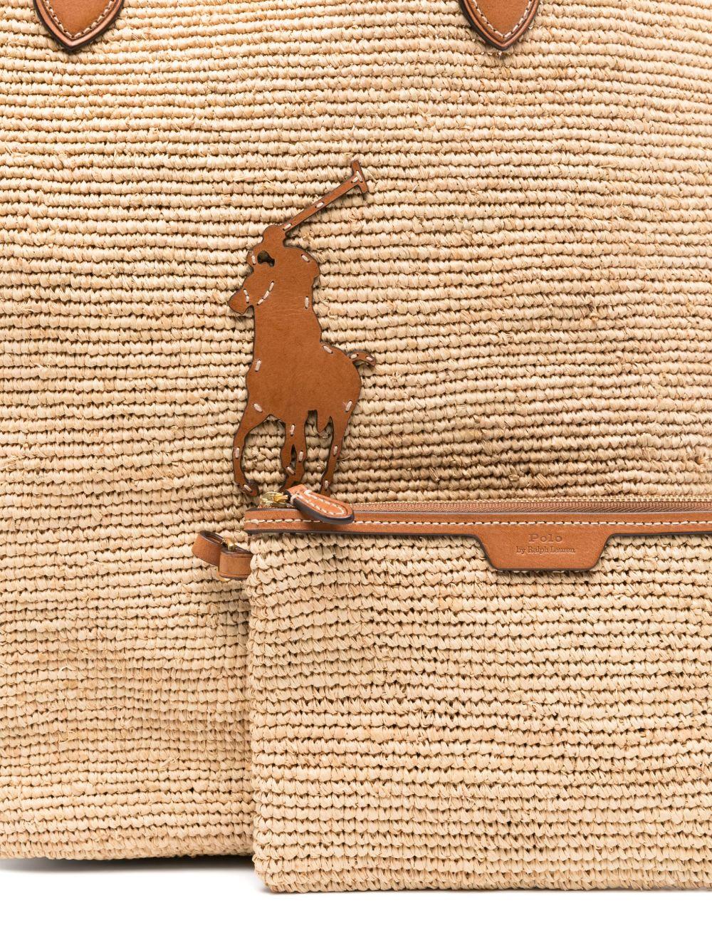 POLO RALPH LAUREN Borsa shopping in rafia e pelle con logo Polo 