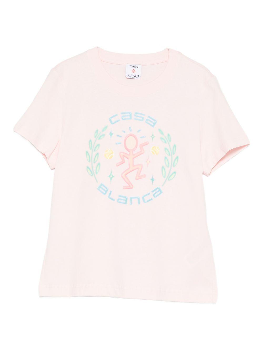 CASABLANCA T-shirt in cotone rosa con stampa logo 